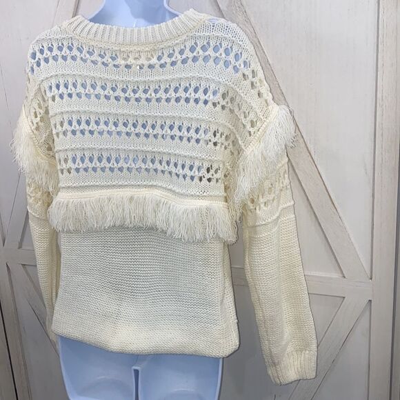 REVOLVE J.O.A. White Fringe Crewneck Long Sleeve Sweater Size Small - Picture 9 of 13